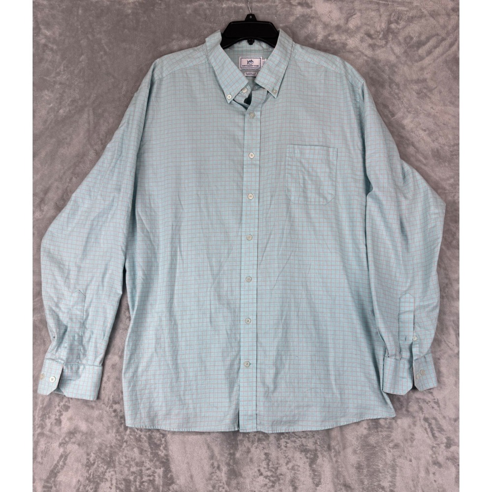 Southern Tide Classic Fit Long Sleeve Check Button Down Shirt Mens XXL Aqua